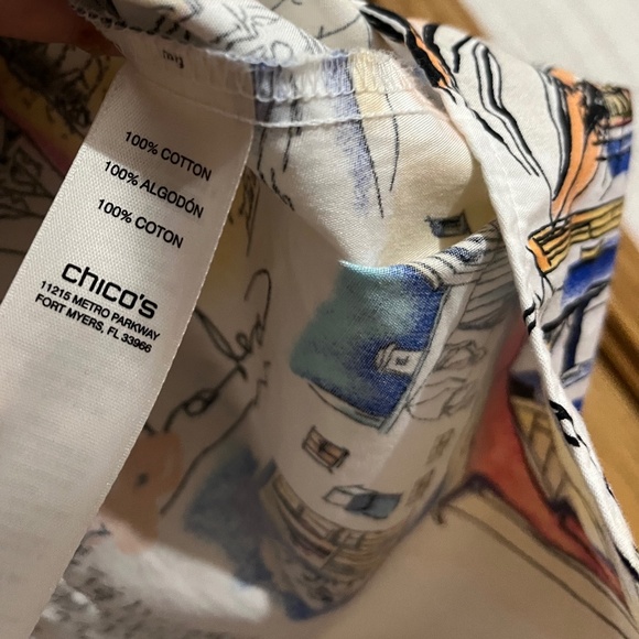 Chico’s Women’s Vibrant Multi 100% Cotton No-Iron Relaxed Graphic Shirt Sz-S/M - Picture 5 of 7